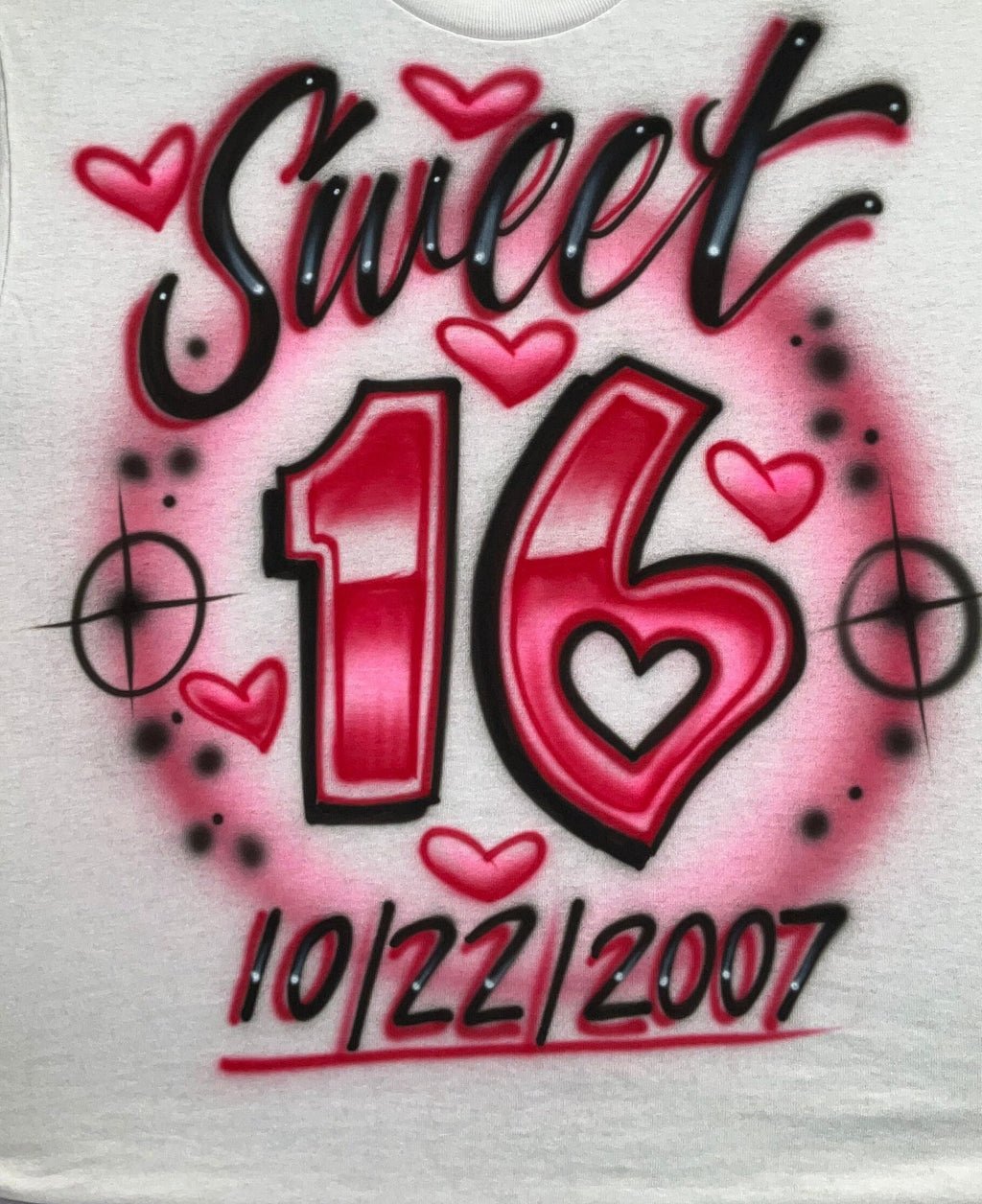 Airbrush T-Shirt - Sweet 16 - Heart Shaped - You choose colors