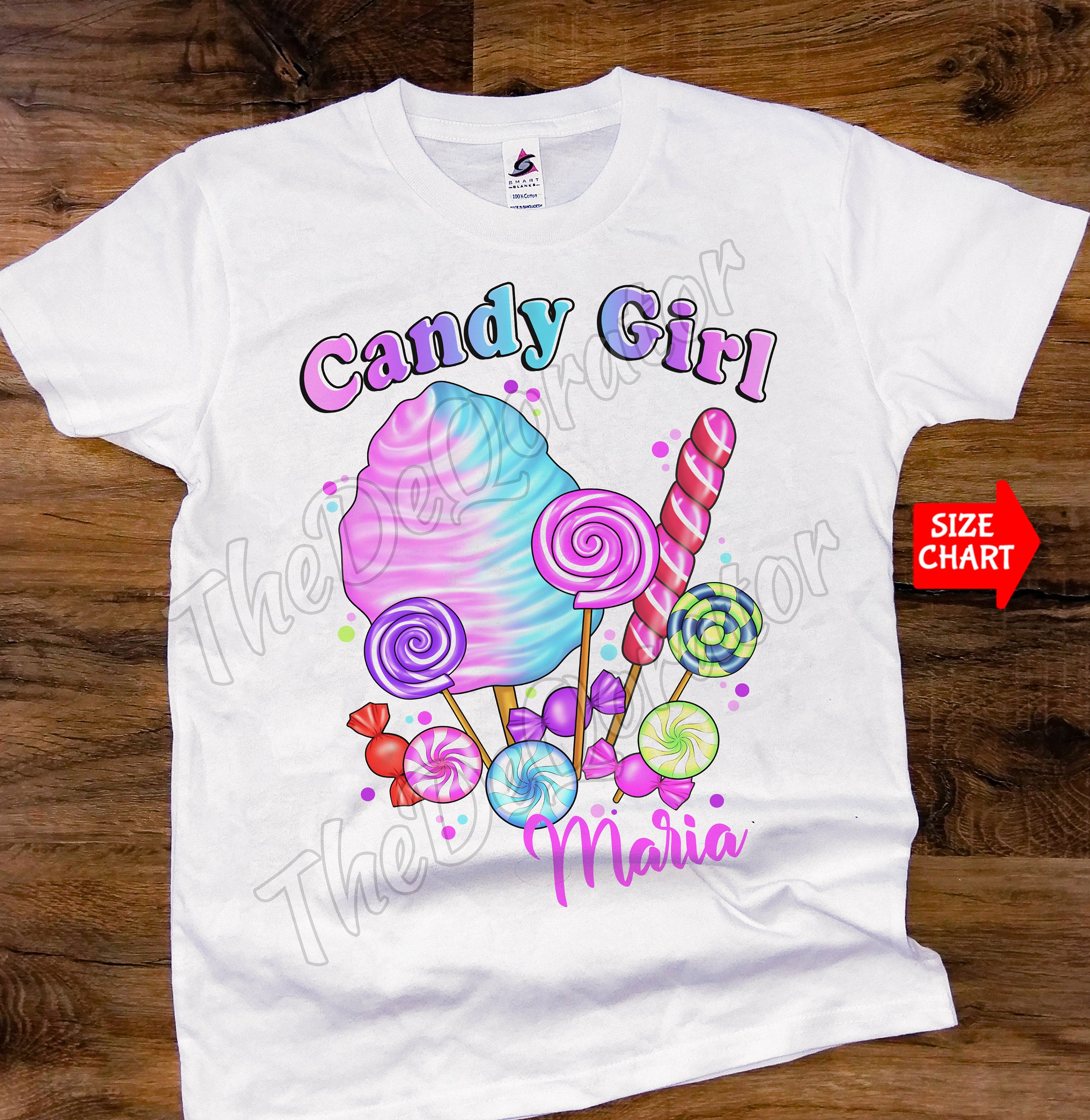 Personalized Rainbow Candy Girl T-shirt, Sweet Tooth, Sweets Candies Lover, Fair Party Carnival Birthday, Kids Toddler Youth and Adult