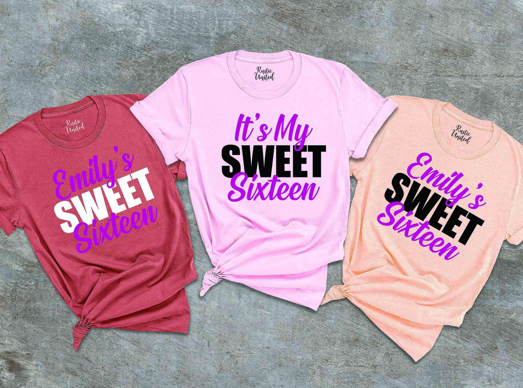 Sweet Sixteen Shirts,Custom Name Birthday Shirt,16th Birthday Matching Party Shirts,Gift For Birthday,Sweet 16 Shirt, Sweet Sixteen Gift