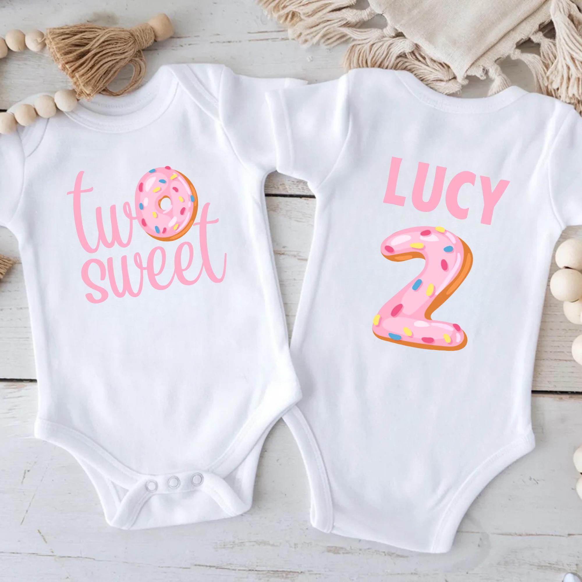 Two Sweet Donut 2nd Birthday Shirt, Toddler Girl Party Outfit