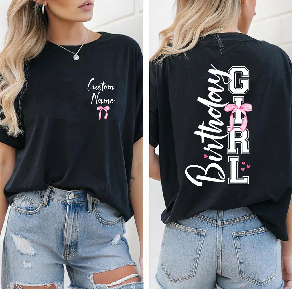 Custom Birthday Girl Shirt,Birthday Girl Tee,Personalized Birthday Girl Party Gift,Preppy Coquette Bow Birthday Tee,Personalized Tshirt