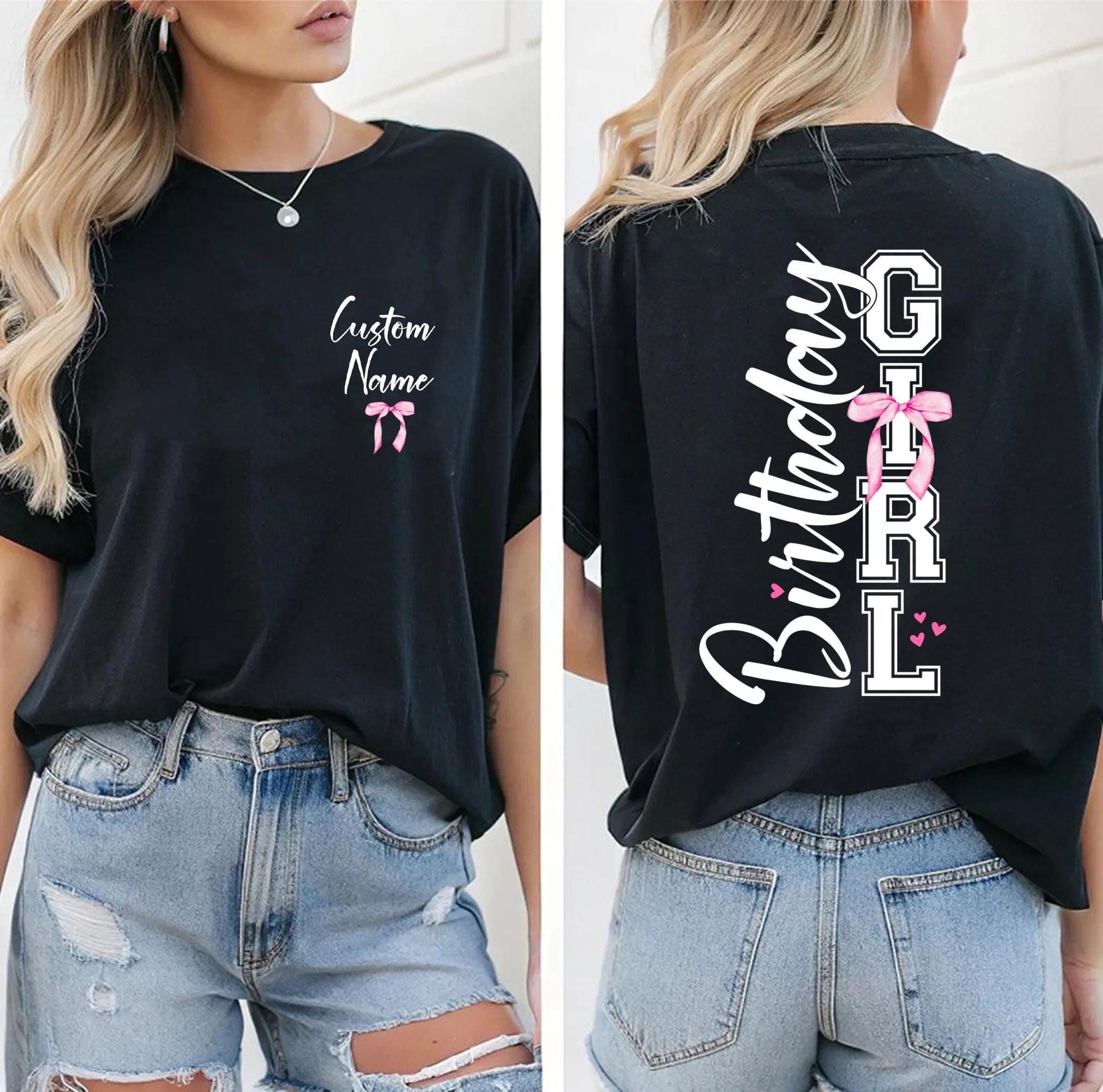 Custom Birthday Girl Shirt,Birthday Girl Tee,Personalized Birthday Girl Party Gift,Preppy Coquette Bow Birthday Tee,Personalized Tshirt