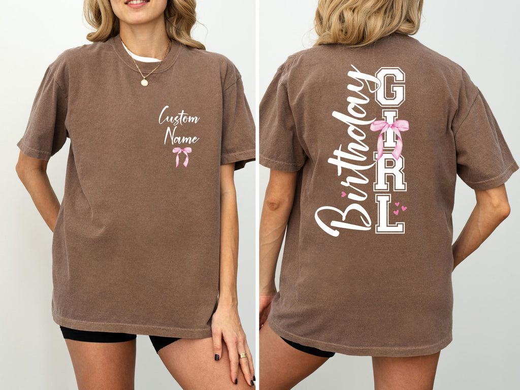 Custom Birthday Girl Shirt,Birthday Girl Tee,Personalized Birthday Girl Party Gift,Preppy Coquette Bow Birthday Tee,Personalized Tshirt