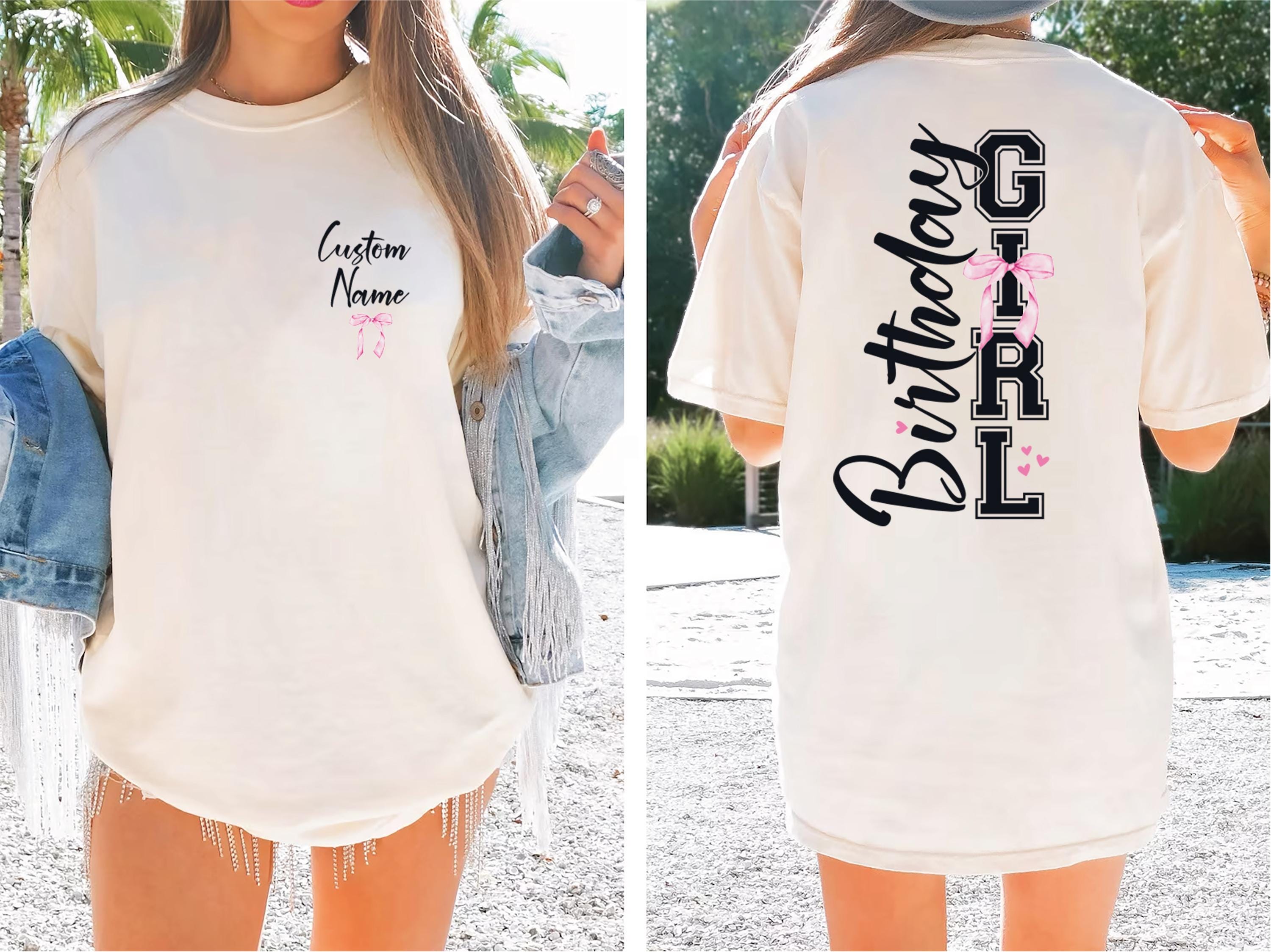 Custom Birthday Girl Shirt,Birthday Girl Tee,Personalized Birthday Girl Party Gift,Preppy Coquette Bow Birthday Tee,Personalized Tshirt