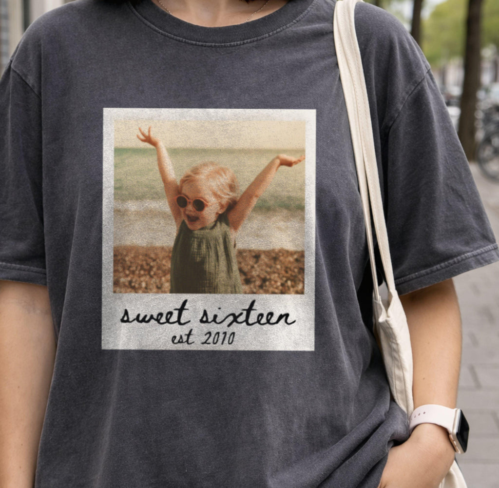 Custom Sweet Sixteen Photo Shirt | Personalized 16th Birthday Gift | Vintage Photo Keepsake Tee | Comfort Colors Custom Photo Shirt