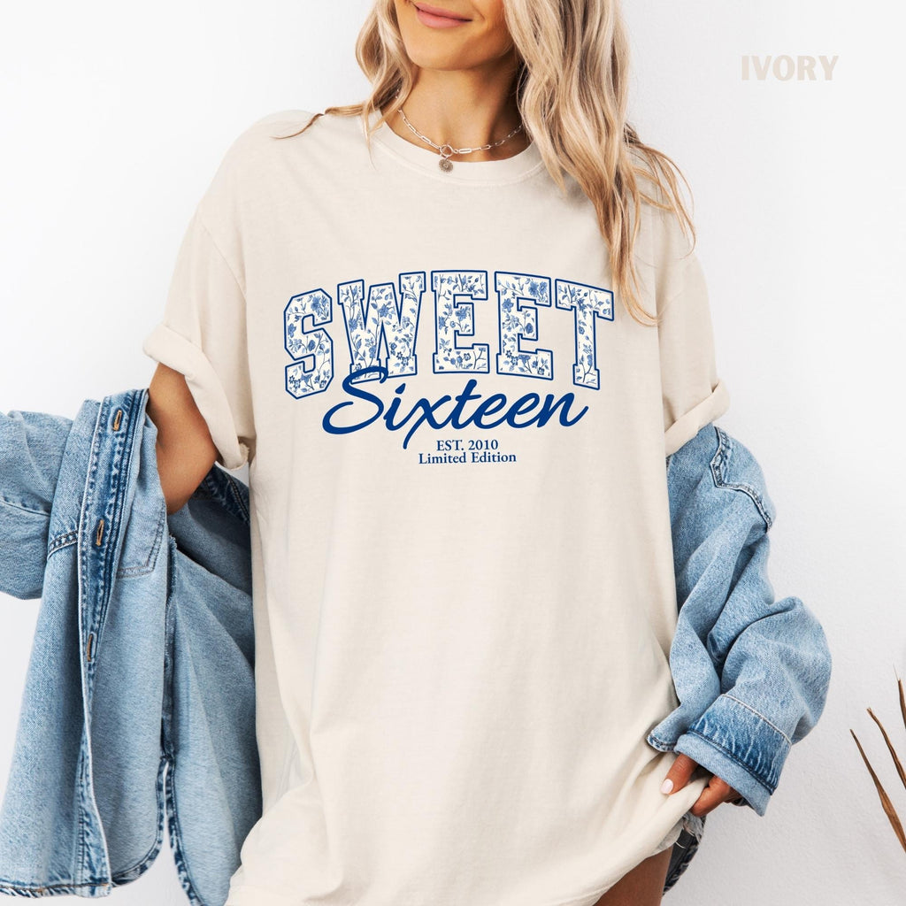 Comfort Colors® Sweet Sixteen Shirt, Retro Blue Sweet Sixteen Shirt, Sweet 16 Gifts For Girls, 16th Birthday Shirt, 2010 Birthday Gift