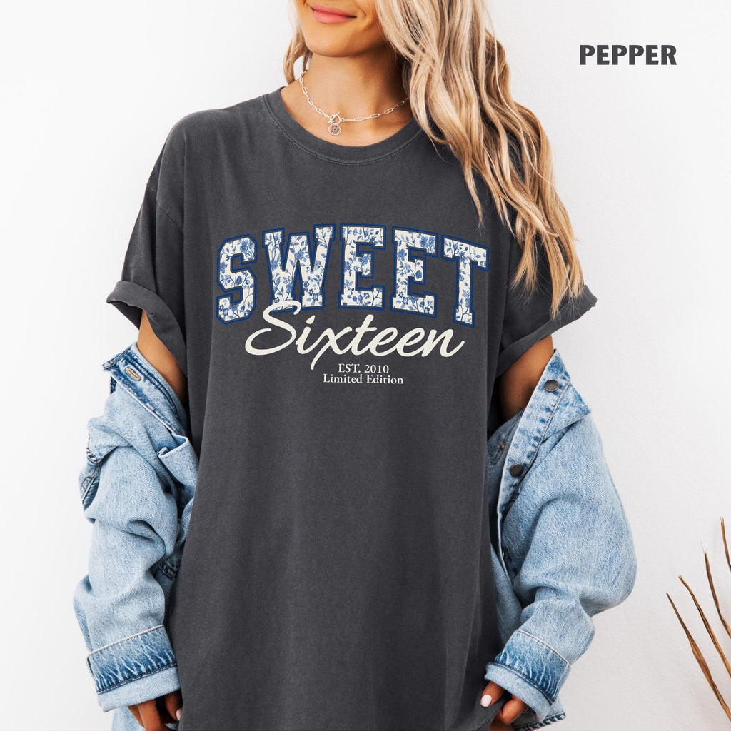 Comfort Colors® Sweet Sixteen Shirt, Retro Blue Sweet Sixteen Shirt, Sweet 16 Gifts For Girls, 16th Birthday Shirt, 2010 Birthday Gift