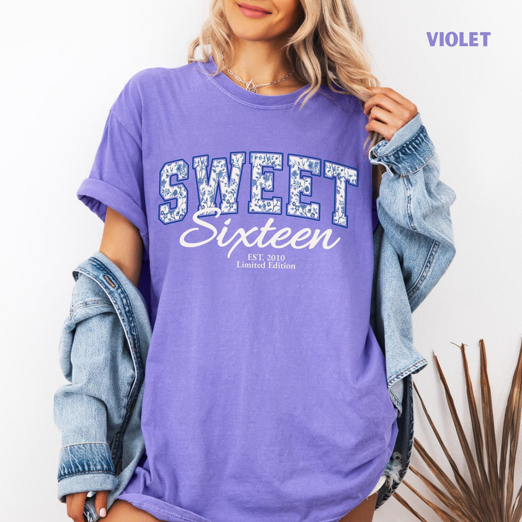 Comfort Colors® Sweet Sixteen Shirt, Retro Blue Sweet Sixteen Shirt, Sweet 16 Gifts For Girls, 16th Birthday Shirt, 2010 Birthday Gift