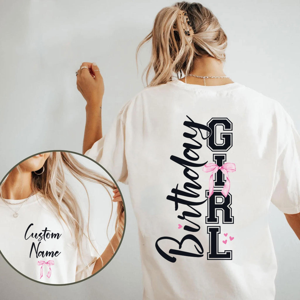 Custom Birthday Girl Shirt,Birthday Girl Tee,Personalized Birthday Girl Party Gift,Preppy Coquette Bow Birthday Tee,Personalized Tshirt