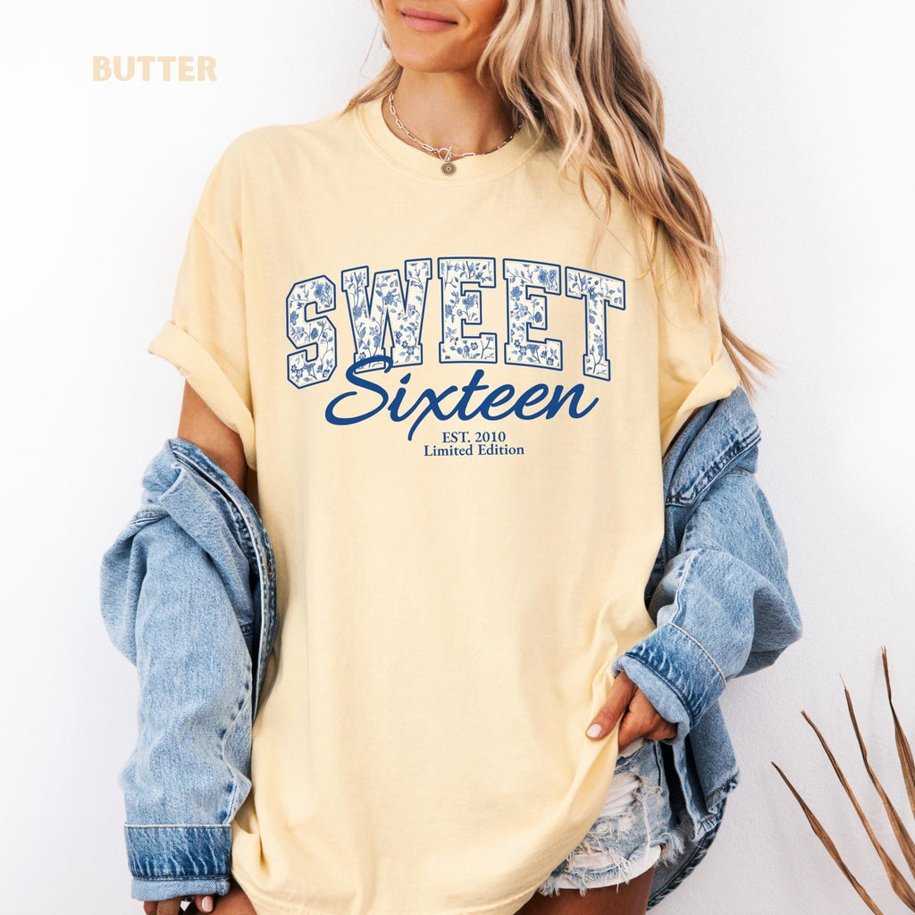 Comfort Colors® Sweet Sixteen Shirt, Retro Blue Sweet Sixteen Shirt, Sweet 16 Gifts For Girls, 16th Birthday Shirt, 2010 Birthday Gift