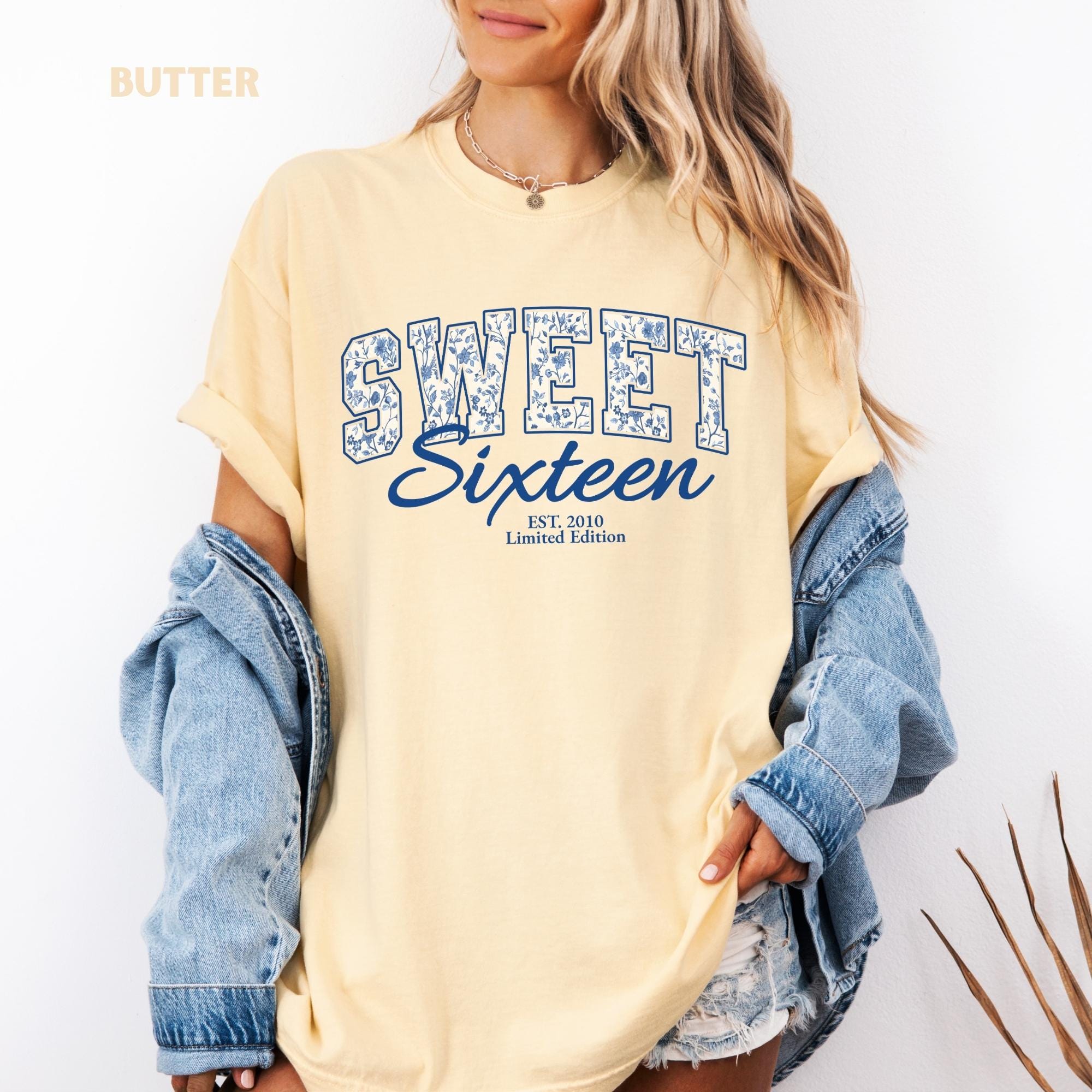 Comfort Colors® Sweet Sixteen Shirt, Retro Blue Sweet Sixteen Shirt, Sweet 16 Gifts For Girls, 16th Birthday Shirt, 2010 Birthday Gift
