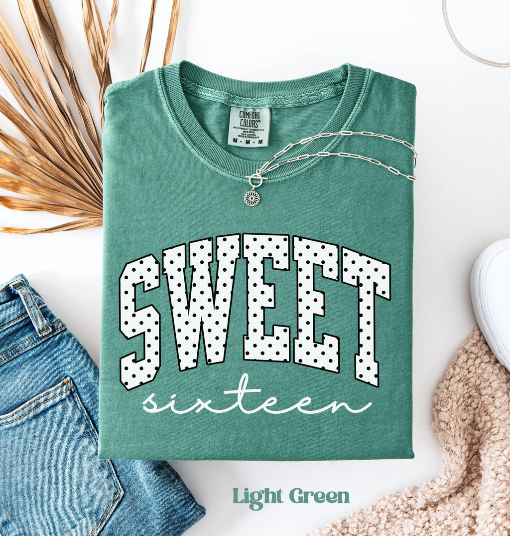 Polka Dot Sweet Sixteen Shirt, Comfort Colors® 16th Birthday Shirt, Girls Birthday Party Shirt, 16th Birthday Trip Shirt, Gift for Teen Girl