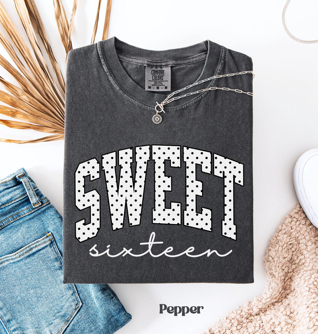 Polka Dot Sweet Sixteen Shirt, Comfort Colors® 16th Birthday Shirt, Girls Birthday Party Shirt, 16th Birthday Trip Shirt, Gift for Teen Girl