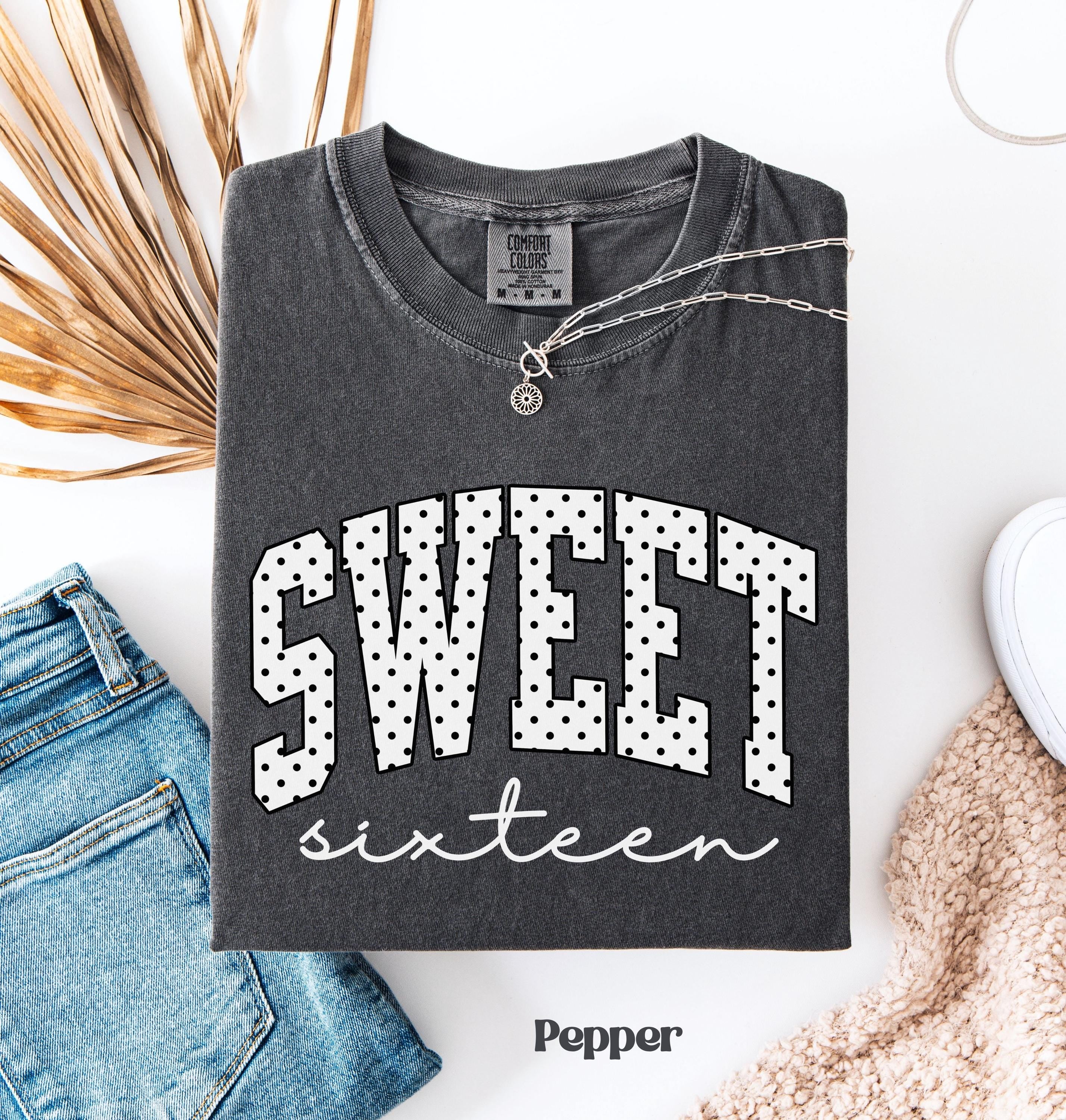 Polka Dot Sweet Sixteen Shirt, Comfort Colors® 16th Birthday Shirt, Girls Birthday Party Shirt, 16th Birthday Trip Shirt, Gift for Teen Girl