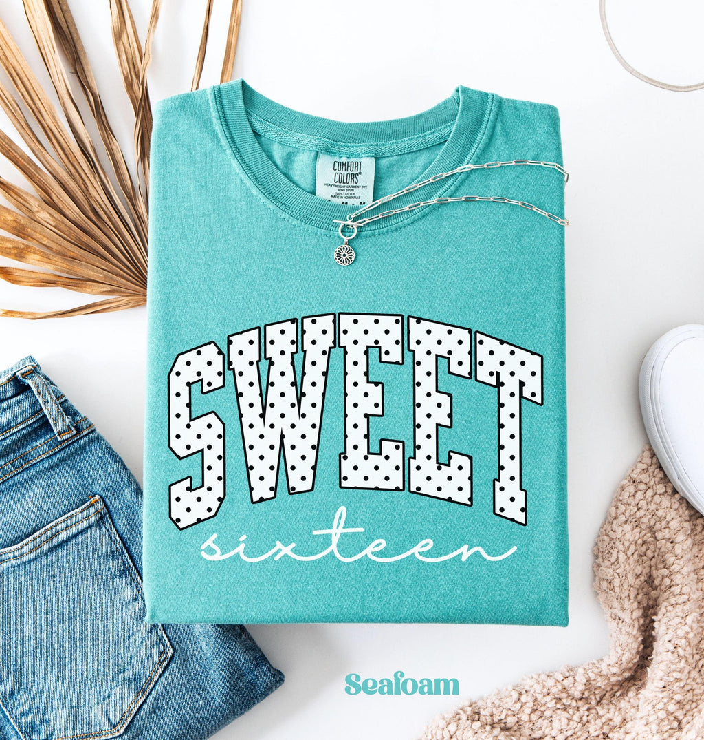 Polka Dot Sweet Sixteen Shirt, Comfort Colors® 16th Birthday Shirt, Girls Birthday Party Shirt, 16th Birthday Trip Shirt, Gift for Teen Girl