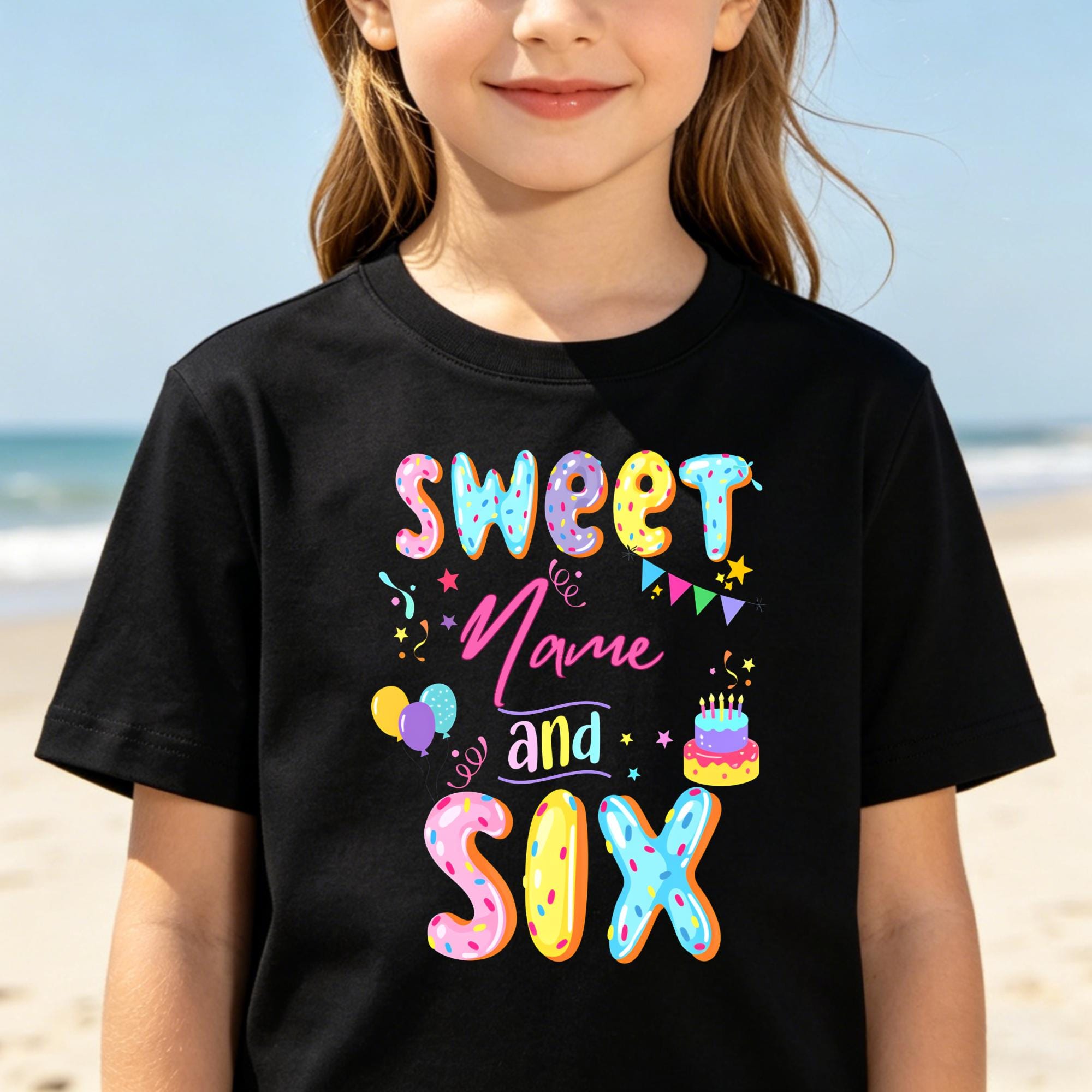Sweet Age Birthday Shirt,Personalized Name Birthday Tee,6th Birthday Girl Shirt,Custom Birthday Outfit for Girls,Birthday Party T-Shirt