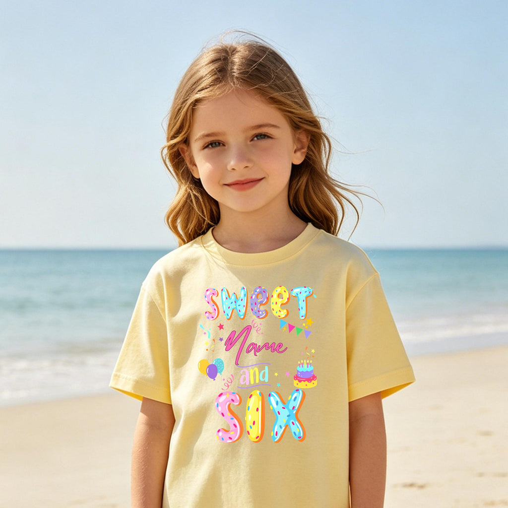 Sweet Age Birthday Shirt,Personalized Name Birthday Tee,6th Birthday Girl Shirt,Custom Birthday Outfit for Girls,Birthday Party T-Shirt