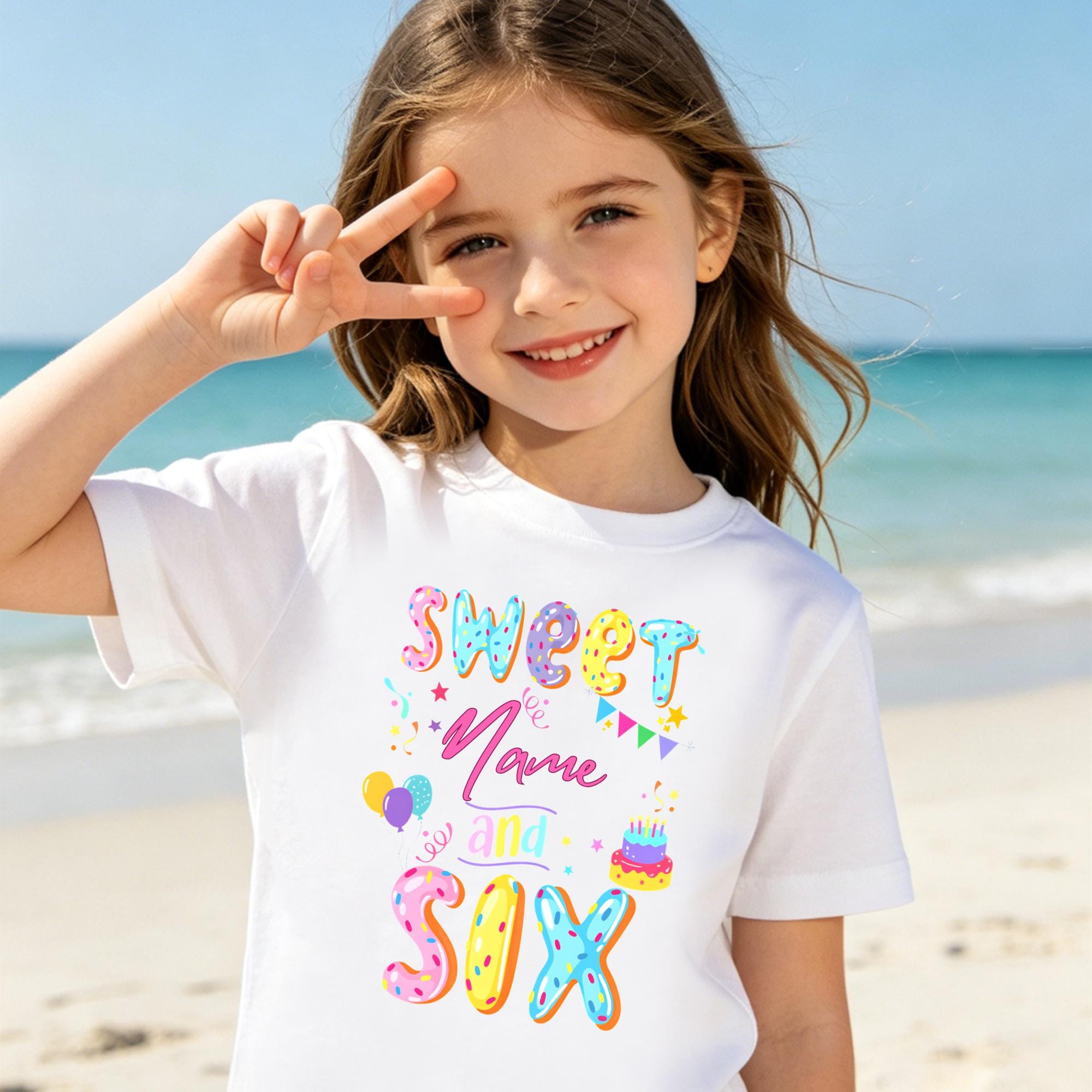 Sweet Age Birthday Shirt,Personalized Name Birthday Tee,6th Birthday Girl Shirt,Custom Birthday Outfit for Girls,Birthday Party T-Shirt