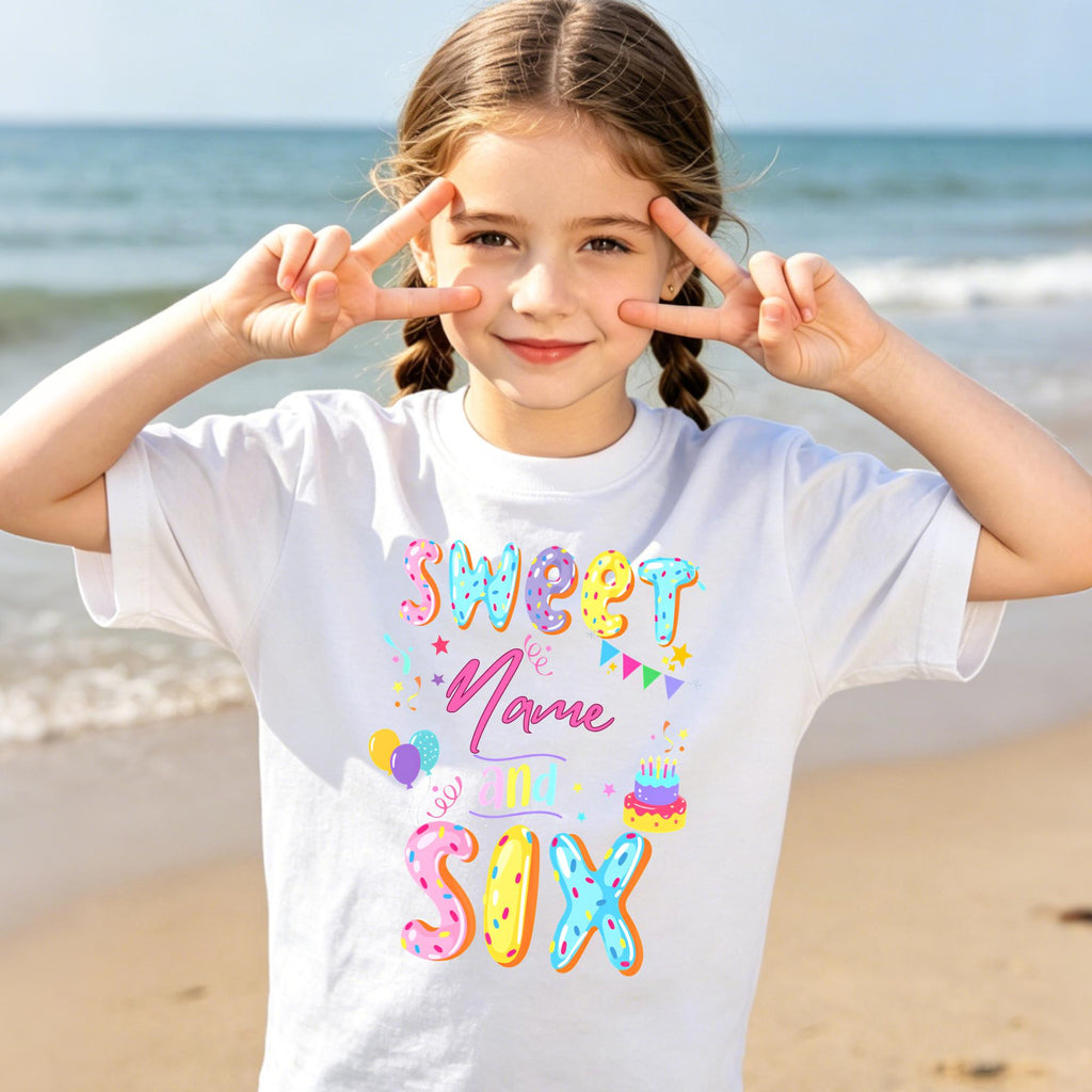 Sweet Age Birthday Shirt,Personalized Name Birthday Tee,6th Birthday Girl Shirt,Custom Birthday Outfit for Girls,Birthday Party T-Shirt