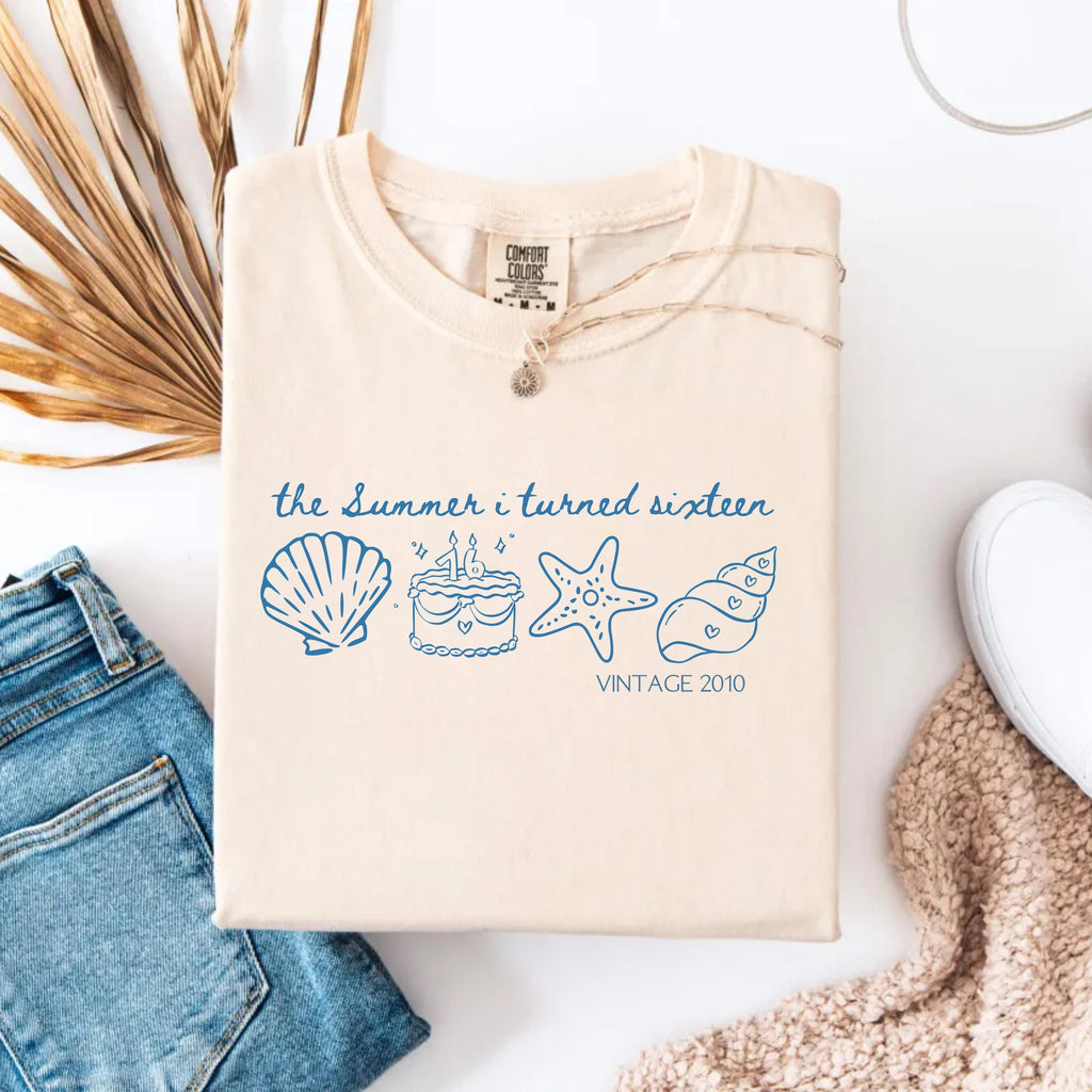 The Summer I Turned Sixteen Shirt, Vintage Birthday Tee,Custom Age Year Shirt,Beach Birthday Gift, Sweet 16 Party Shirt,Coastal Birthday Tee