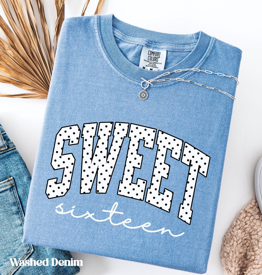 Polka Dot Sweet Sixteen Shirt, Comfort Colors® 16th Birthday Shirt, Girls Birthday Party Shirt, 16th Birthday Trip Shirt, Gift for Teen Girl
