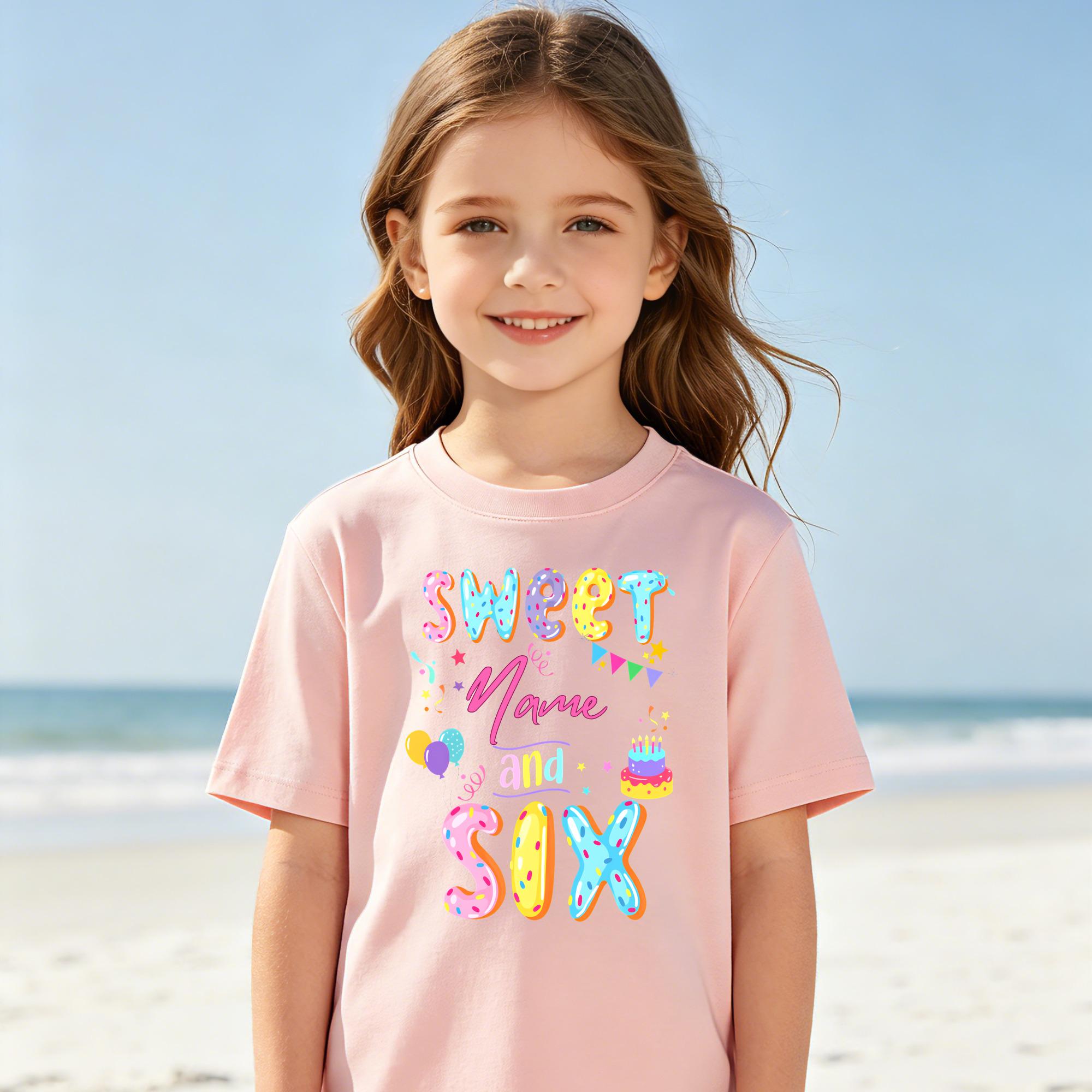 Sweet Age Birthday Shirt,Personalized Name Birthday Tee,6th Birthday Girl Shirt,Custom Birthday Outfit for Girls,Birthday Party T-Shirt