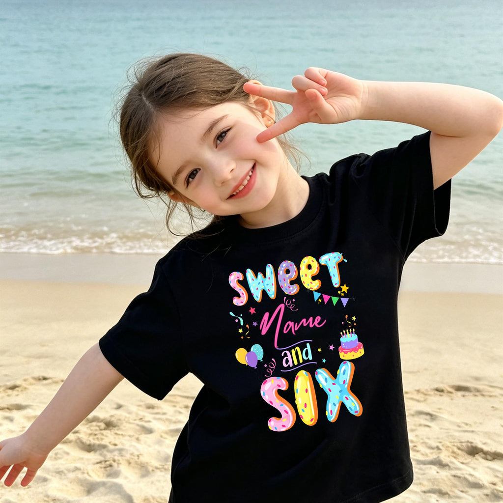 Sweet Age Birthday Shirt,Personalized Name Birthday Tee,6th Birthday Girl Shirt,Custom Birthday Outfit for Girls,Birthday Party T-Shirt