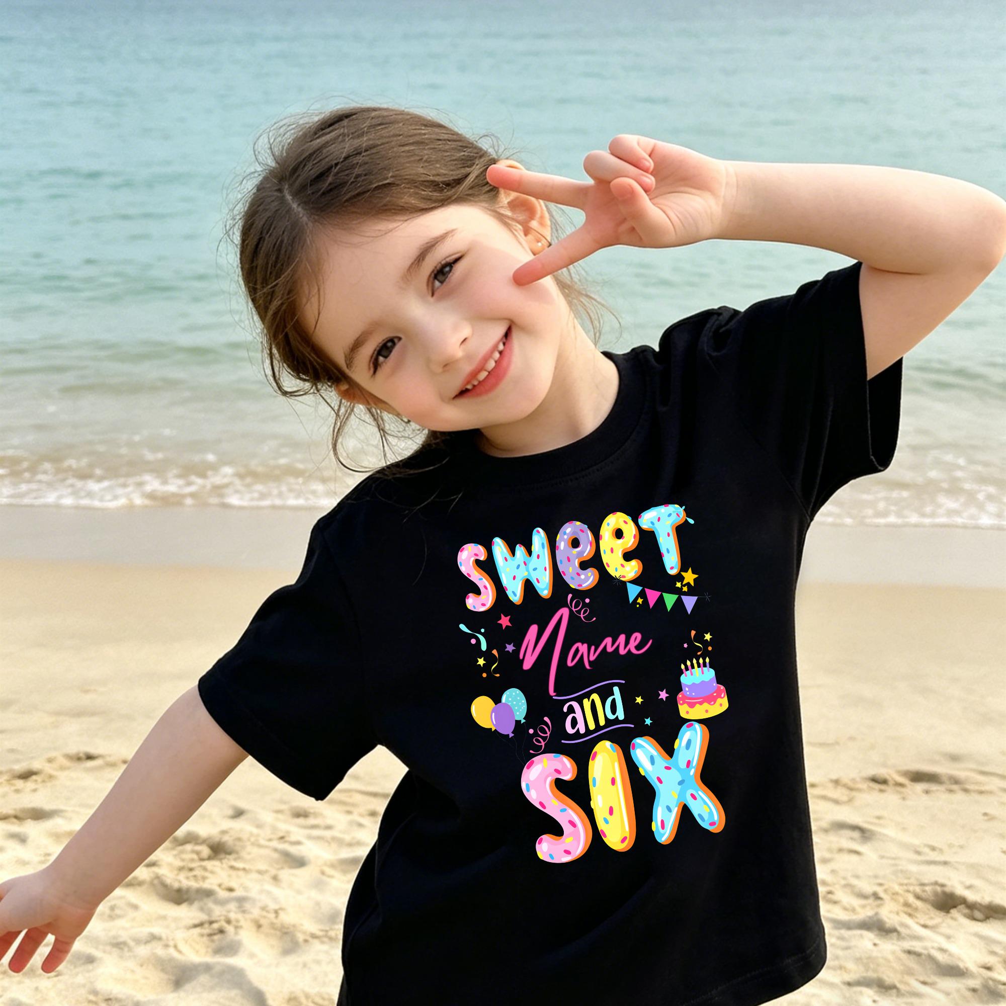 Sweet Age Birthday Shirt,Personalized Name Birthday Tee,6th Birthday Girl Shirt,Custom Birthday Outfit for Girls,Birthday Party T-Shirt