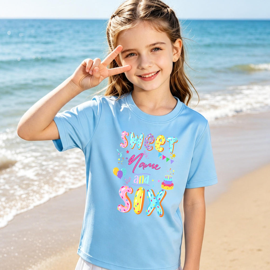 Sweet Age Birthday Shirt,Personalized Name Birthday Tee,6th Birthday Girl Shirt,Custom Birthday Outfit for Girls,Birthday Party T-Shirt