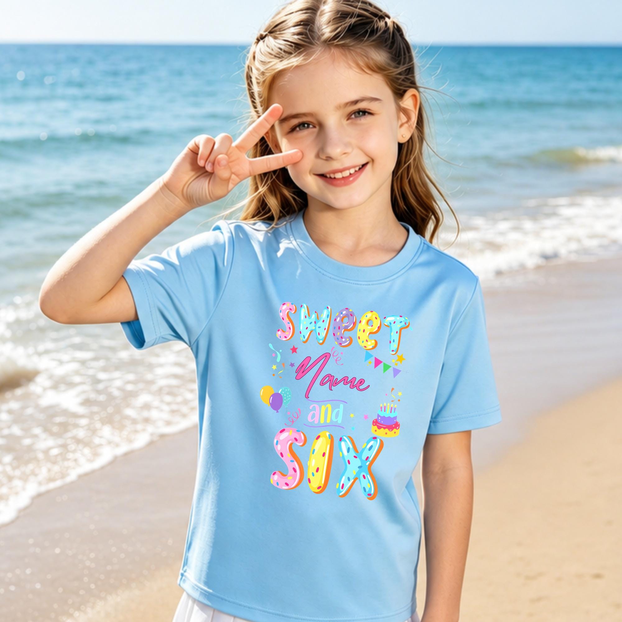 Sweet Age Birthday Shirt,Personalized Name Birthday Tee,6th Birthday Girl Shirt,Custom Birthday Outfit for Girls,Birthday Party T-Shirt